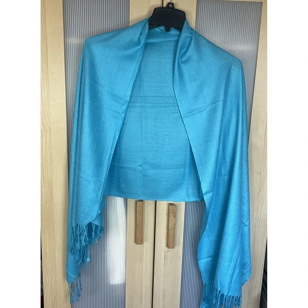 Pashmina Silk Scarf Blue Fringe Wrap Shawl Boho Luxury Wedding Party‎ Resort NEW